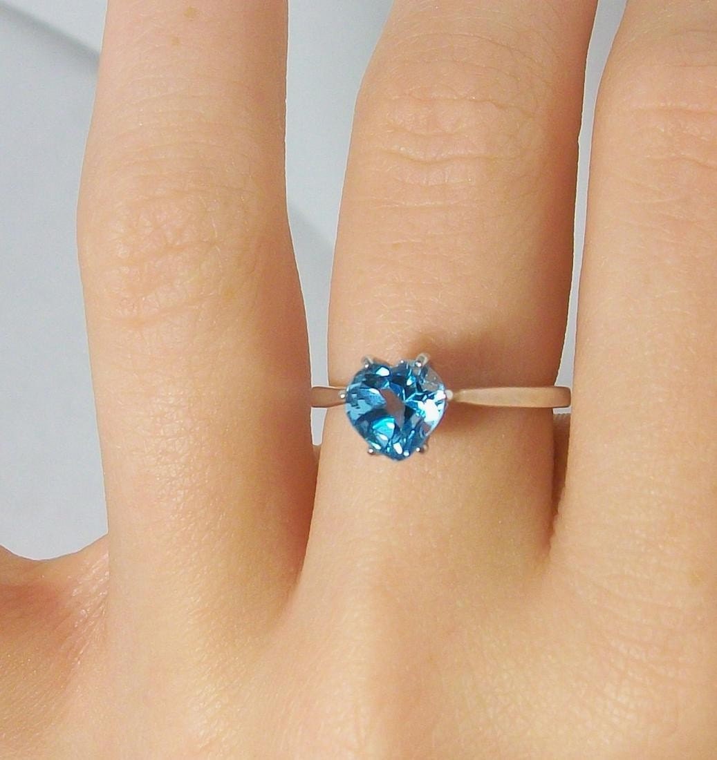 Blue Topaz Heart Ring Sterling Birthstone Solitaire
