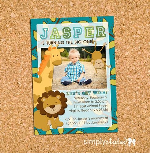 jungle safari animals - custom kids birthday party photo invitation - DIY printable design, print service available