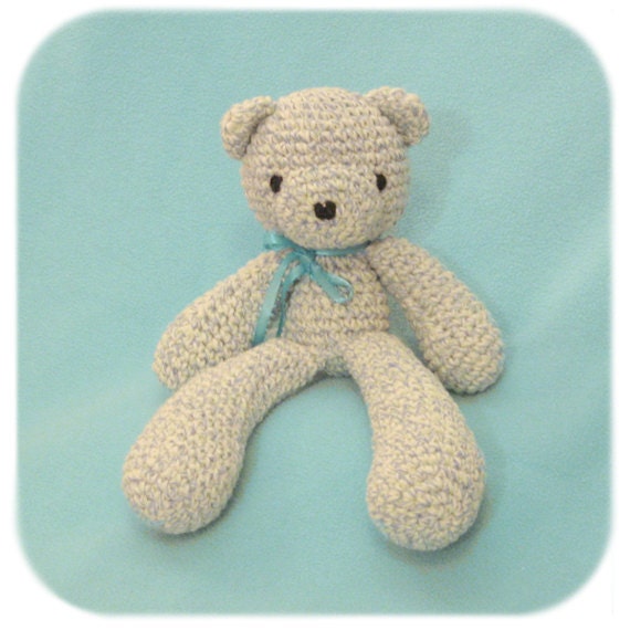 crochet teddy bear stuffed amigurumi plush cotton yarn handmade in multicolor blue and creme