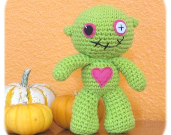 zombie crochet plush doll in lime green cotton stuffed handmade amigurumi