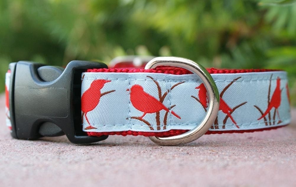 Dog Collar - Red Bird - Trim Also Available in Pink & Blue