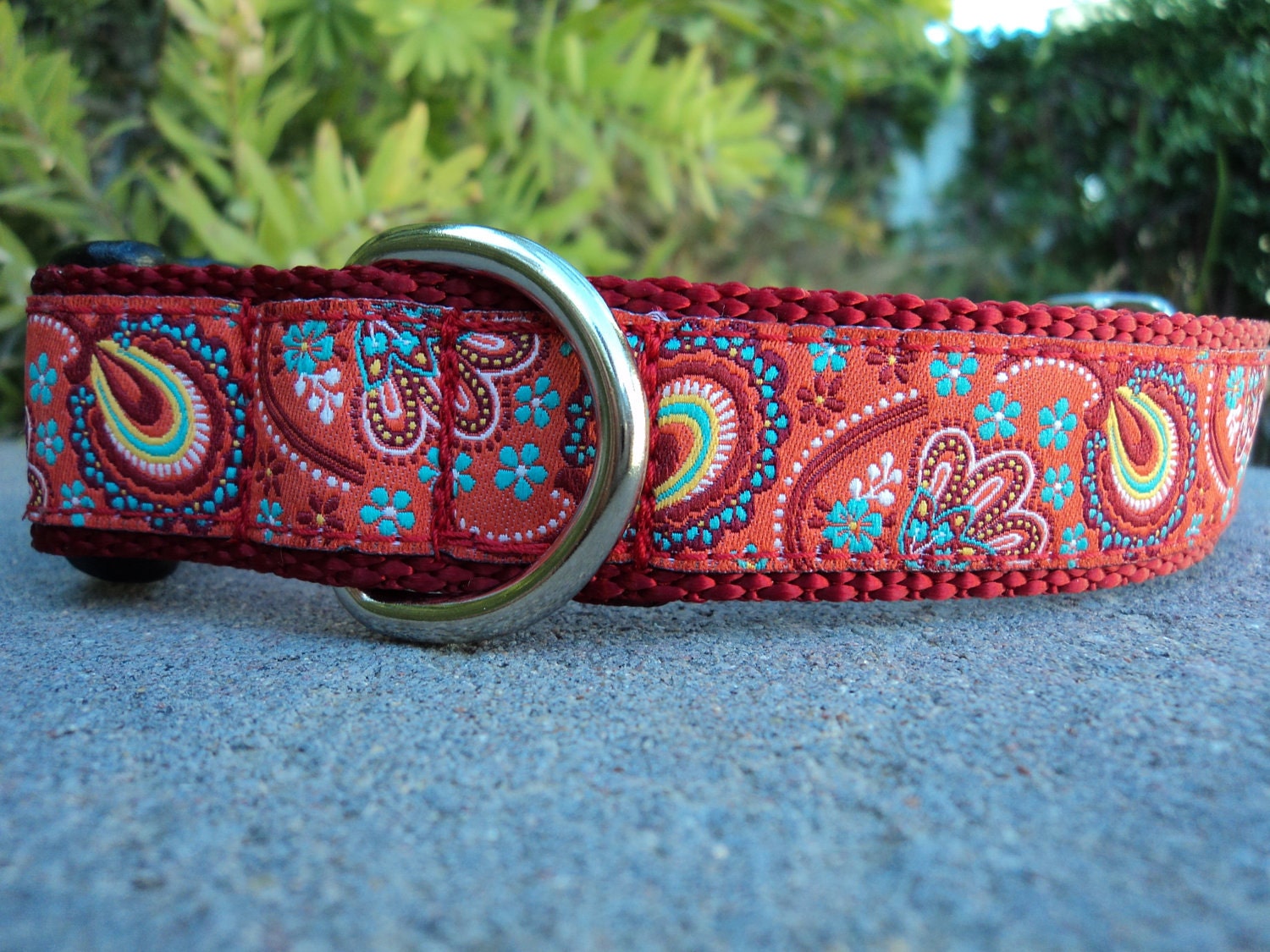 Peacock Paisley Dog Collar - 1" Adjustable - Custom, Small, Medium or Large Sizes img
