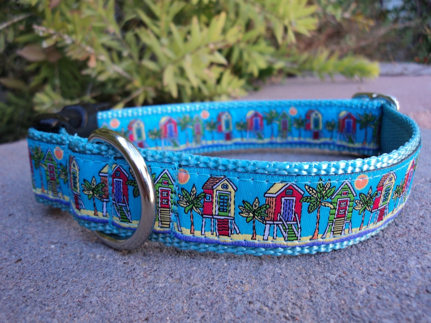 Dog Collar Quick Release Beach Cabanas Choose Webbing Color img