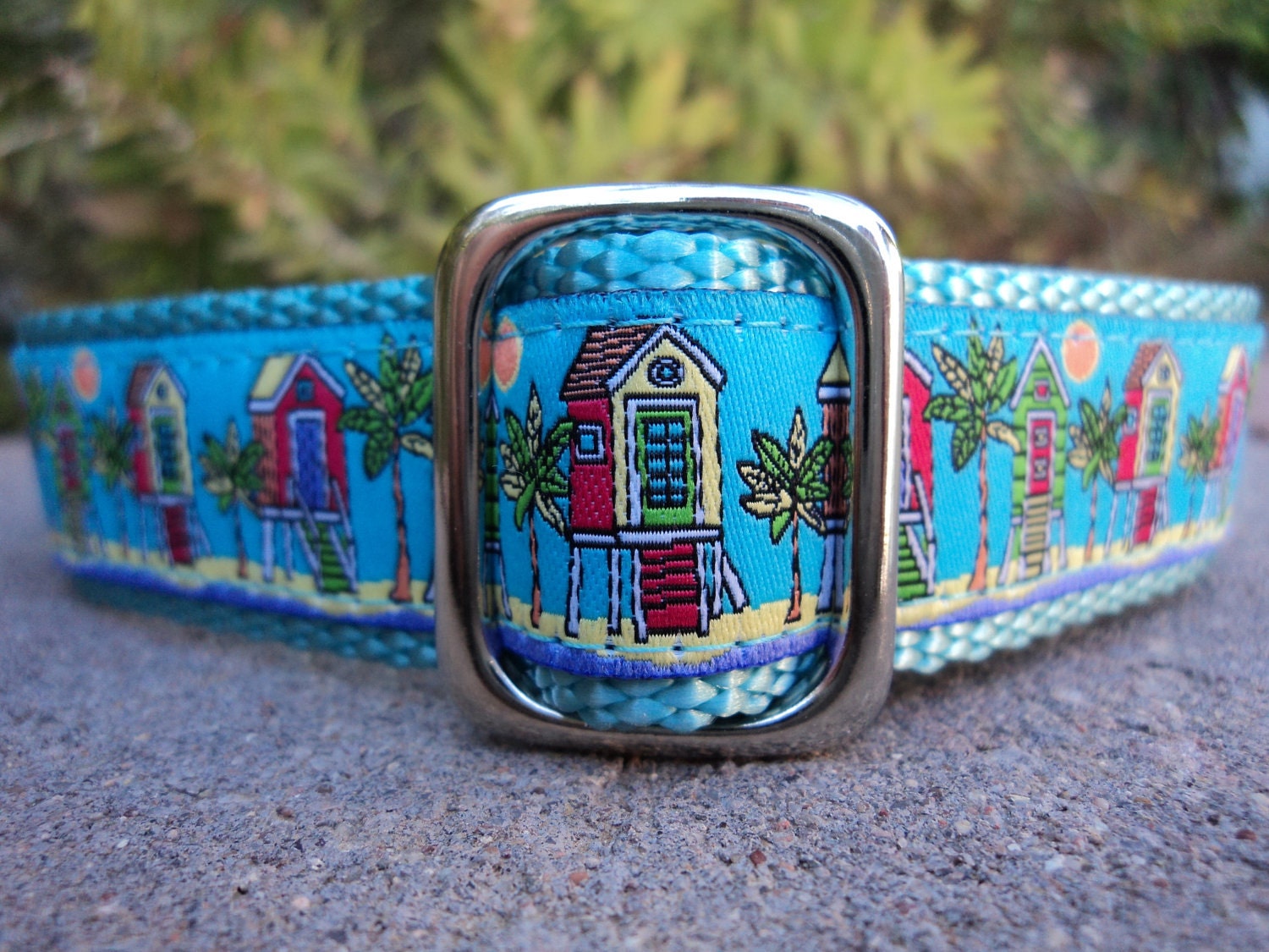 Dog Collar Quick Release Beach Cabanas Choose Webbing Color img
