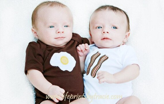 Twins Bacon Eggs Onesie Shirt Baby Boy