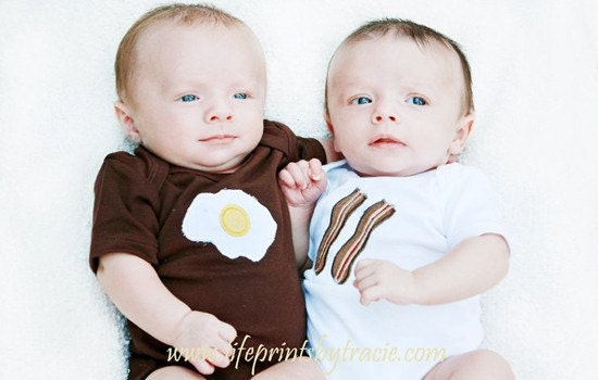 Twins Bacon Eggs Onesie Shirt Baby Boy