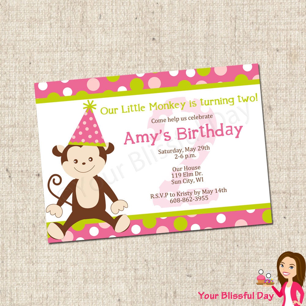 PRINTABLE Girl Monkey Party Invitations Il_570xn