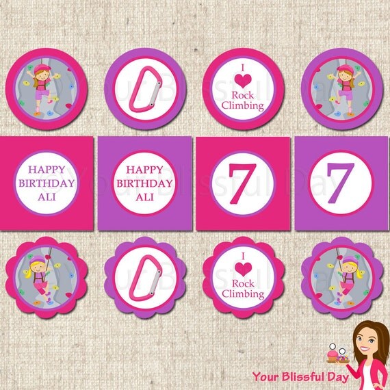 PRINTABLE Girl Rock Climbing Party Circles (Personalized) Il_570xn