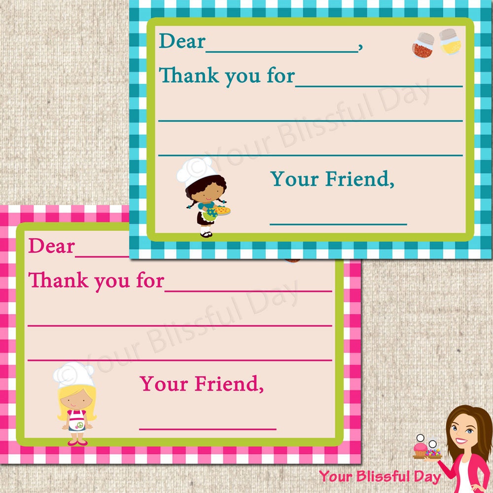 PRINTABLE Girl Pizza Party Fill-in-the-Blank Thank You Cards (Character of your choice) Il_570xn