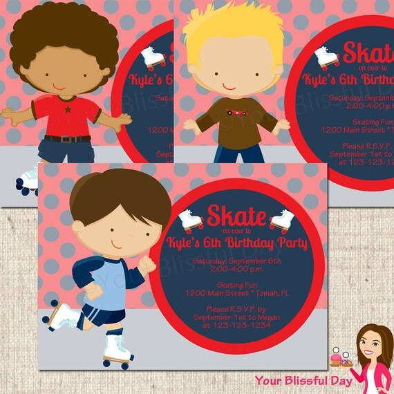 PRINTABLE Boy Roller Skating Party Invitation (Character of your choice) Il_570xn