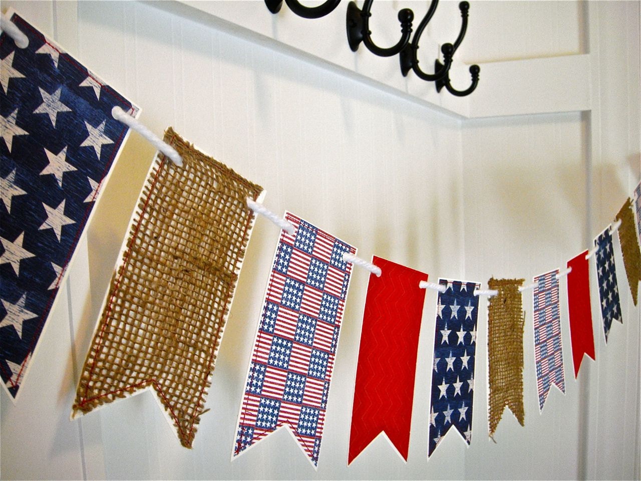 July Fourth Banner, Patriotic Banner, Red White Blue, Patriotic Flag Garland, USA Flag, Memorial Day Decoration, July Fourth Decoration