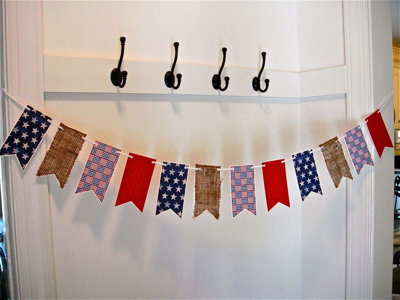 July Fourth Banner, Patriotic Banner, Red White Blue, Patriotic Flag Garland, USA Flag, Memorial Day Decoration, July Fourth Decoration