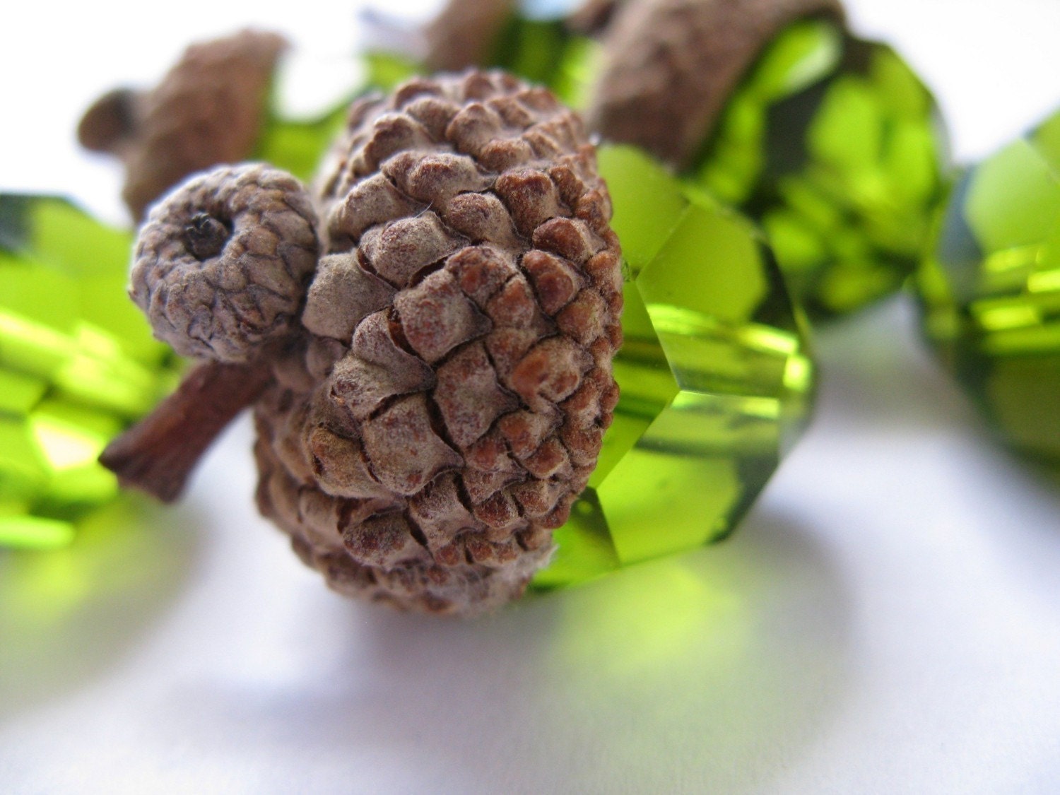 Fall Autumn Faceted Green Glass Acorns