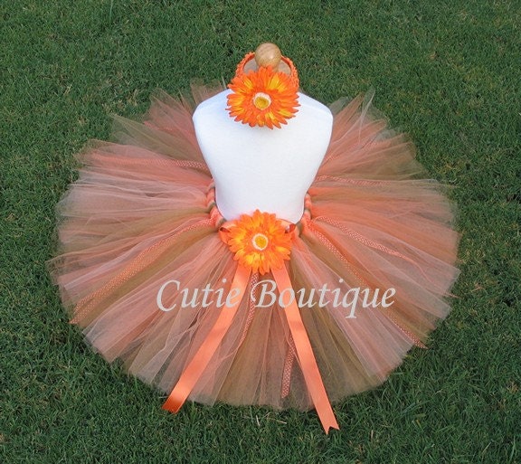 CUSTOM - ORANGE Tutu Flower Headband Set....All Sizes 3 6 9 12 18 24 Months 2T 3T 4--- Birthday, Photo, Holidays, Wedding, Dress Up