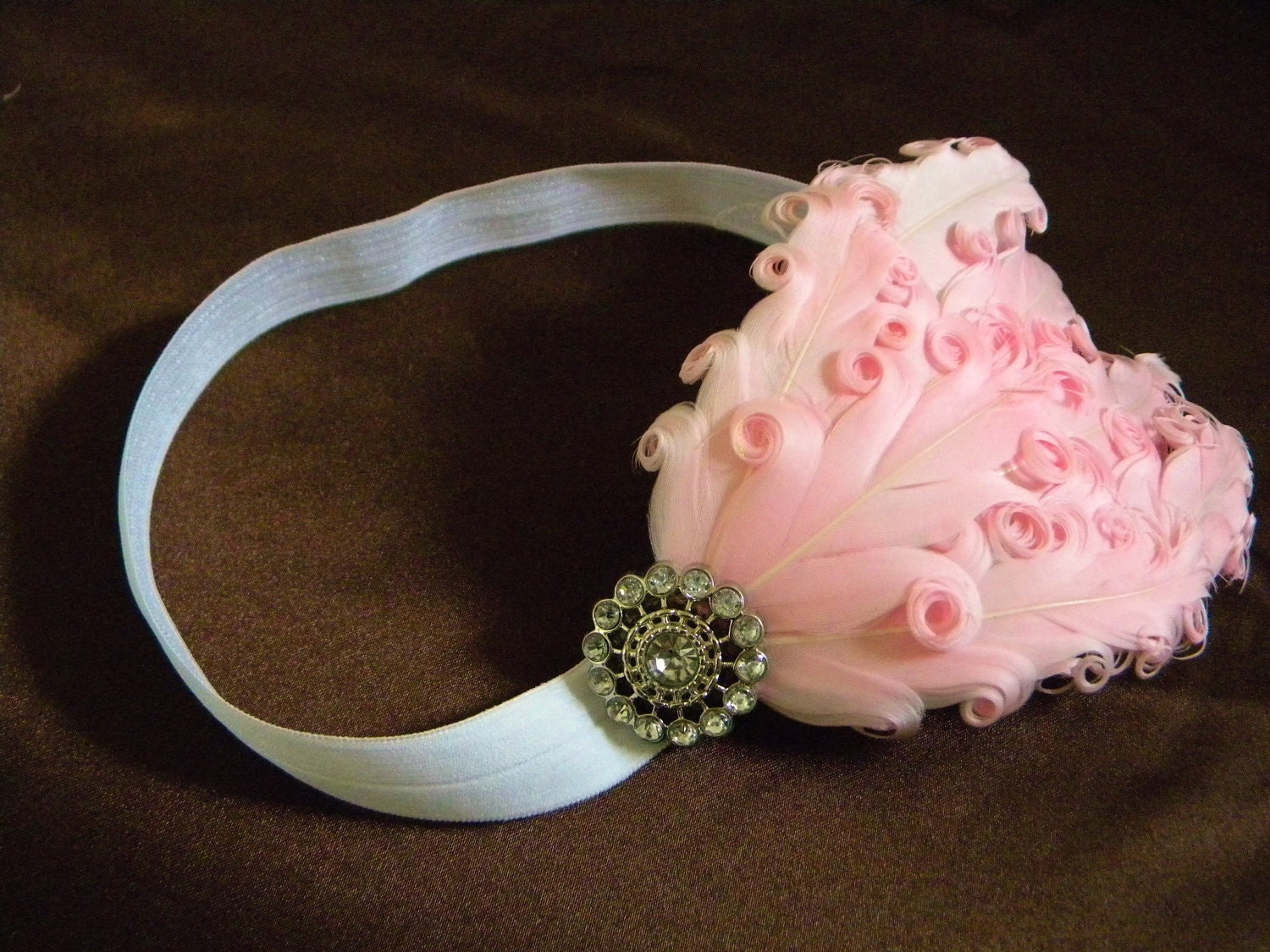 Light pink feather headband, baby headband, nagorie feather headband, toddler headband, adult headband
