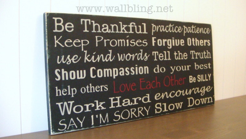 Horizontal Family Rules Sign - Be Thankful, Love Each Other... 12x24