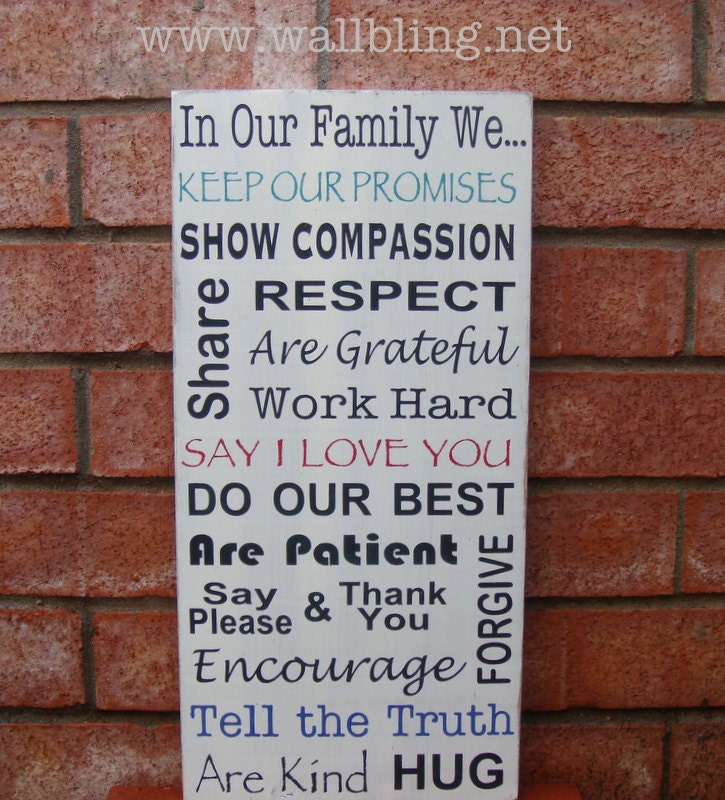 In Our Family We... Antique White Family Rules Wood Sign