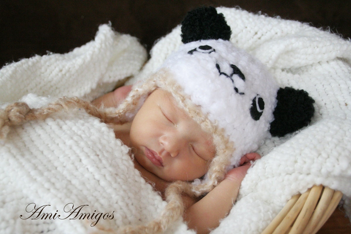 Fuzzy Panda Crochet Newborn Hat