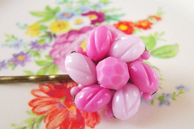 Pink hair accessory, handmade upcycled vintage earring