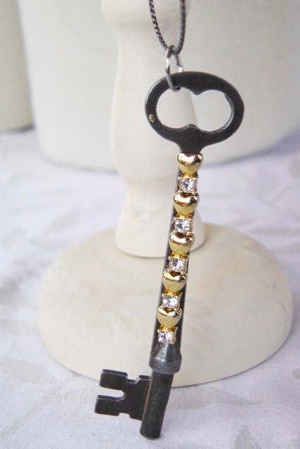 Skeleton key necklace, handmade upcycled mixed metals necklace