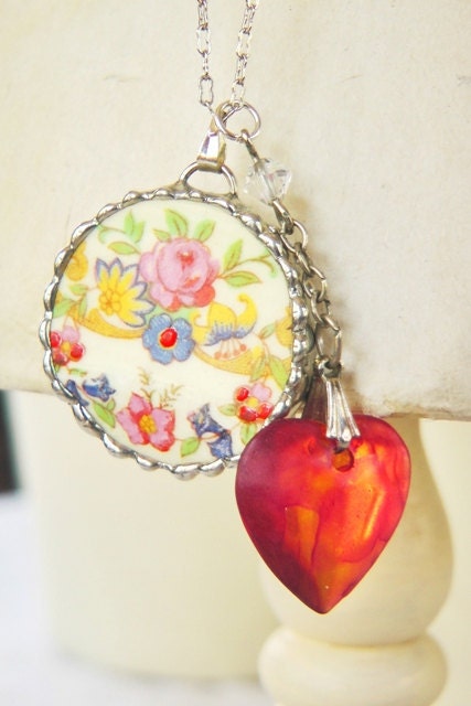 Vintage Broken China Necklace Pendant