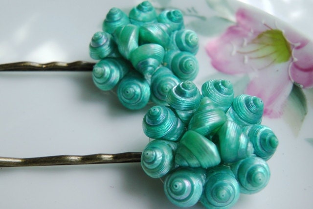 Mermaid handmade hair pins, ocean, vintage, one of a kind, sea, teal, aqua
