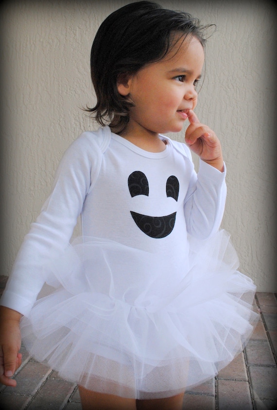 Friendly Ghost Baby Girl Tutu Bodysuit - Halloween Ghost Costume - Sizes Newborn - 24 Months