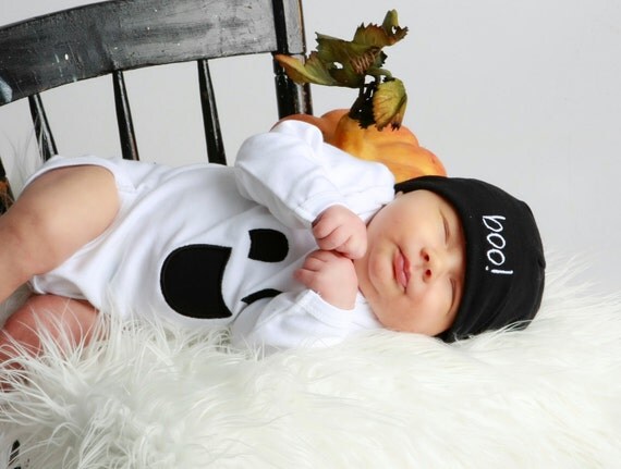 Ghost Halloween Bodysuit and Boo Beanie Hat Set-Order by 10/6 to guarantee halloween delivery
