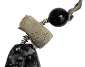 Party fabric necklace Choker gold and black with beads and silver metal little rings - one of a kind - OOAK