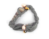 Fabric grey bracelet Beaded bangle with recycled shells and sponge for her - one of a kind - OOAK