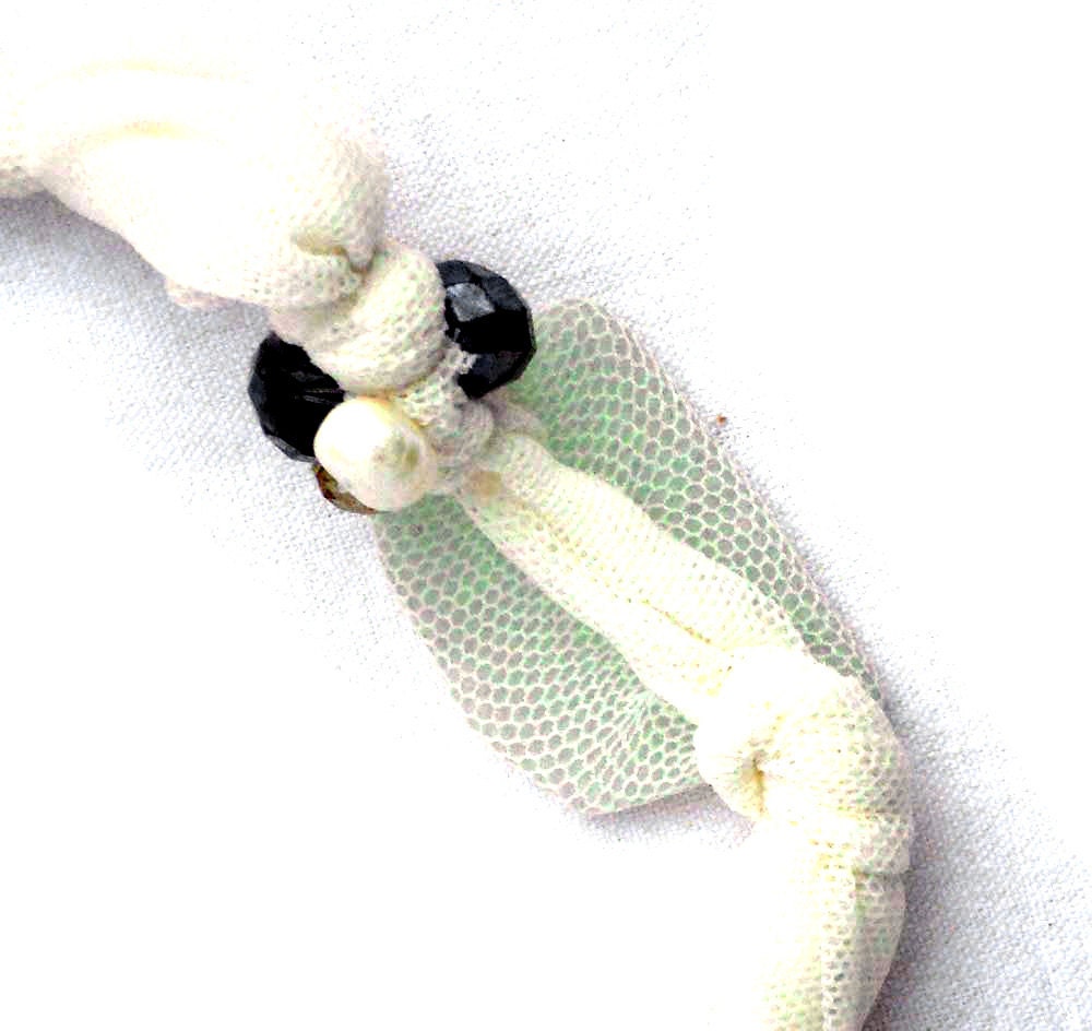 Fabric white necklace beaded with recycled shells and sponge for her - one of a kind - OOAK