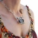 Safety pins necklace bib silver brown and grey with agate and beads for her - one of a kind - OOAK