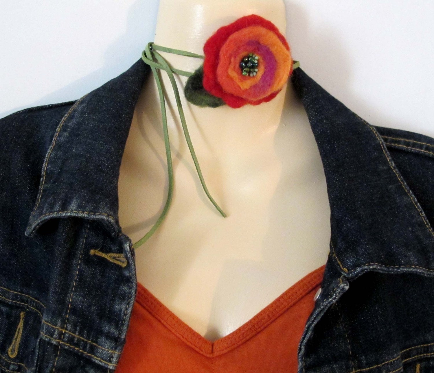 Felted flower necklace Eco-friendly