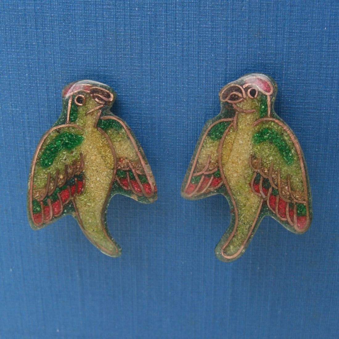 Vintage Handmade Sawdust & Resin Parrot Earrings