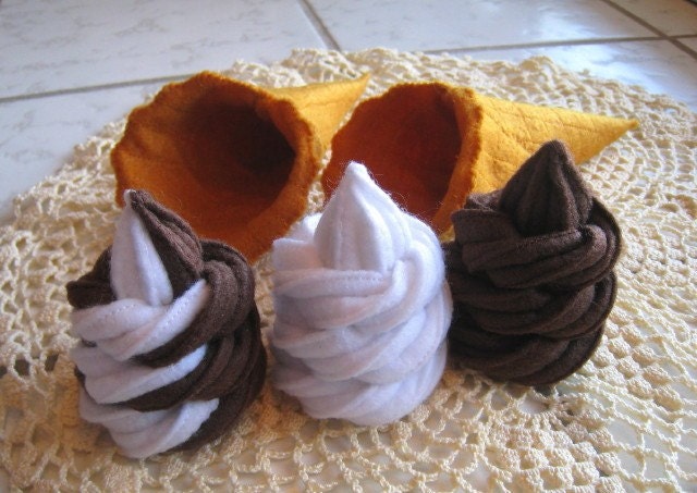 Felt food Ice cream waffle cone set chocolate eco friendly childrens pretend play food for toy kitchen