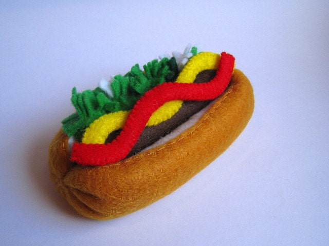 Felt food Hot dog set eco friendly childrens pretend play food for toy kitchen