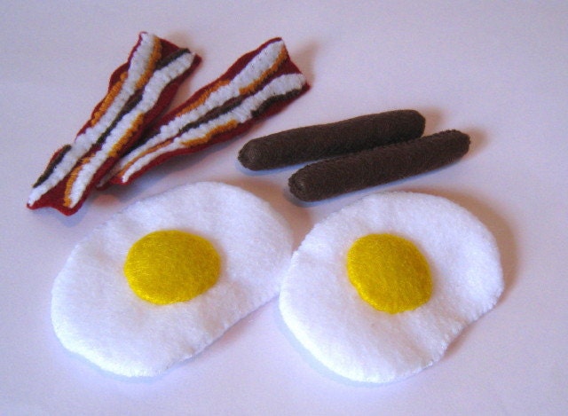 Felt Food Breakfast set - Pancake, Eggs, Bacons, Sausages - Eco Friendly Children's Pretend Play Food for Toy Kitchen