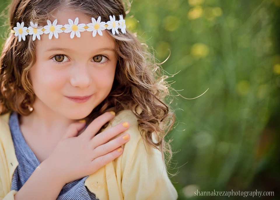 Yellow and White Daisy Flower Headband- Newborn Toddler Headband- Hippie or Flower Child