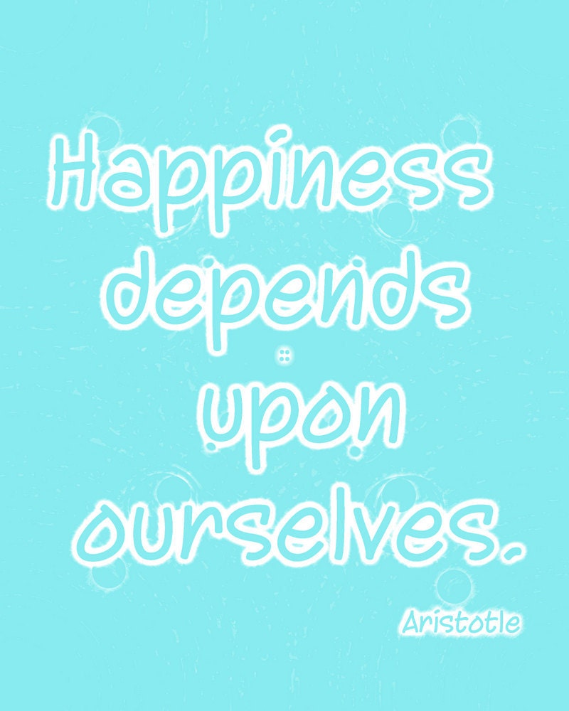 Aqua Aristotle Happiness quote typography