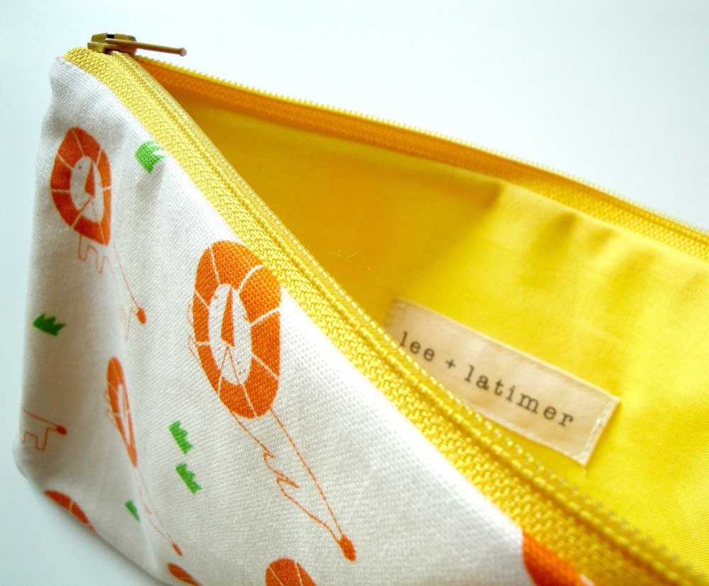 Orange Lion Zippered Pouch