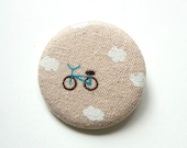 Electric Blue Bicycle and Clouds Fabric Button Pin