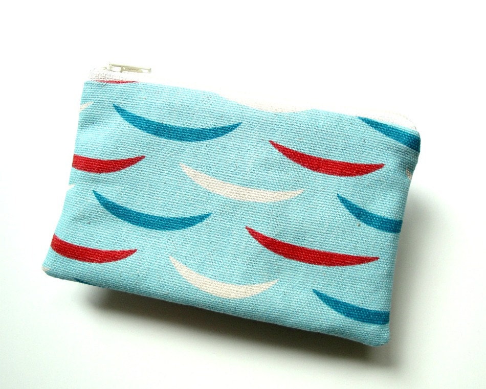 Red White Blue Skiff Boat Mini Zippered Pouch