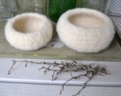 Felted Pod Vessel Bowls for Home Decor-Set of Two-Creamy White-READY TO SHIP