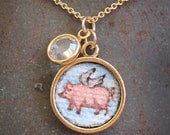 Original Hand Painted Oil Charm Pendant Necklace - Flying Pig