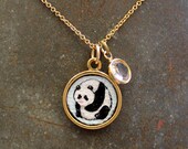 Original Hand Painted Oil Charm Pendant Necklace or Bracelet- Panda