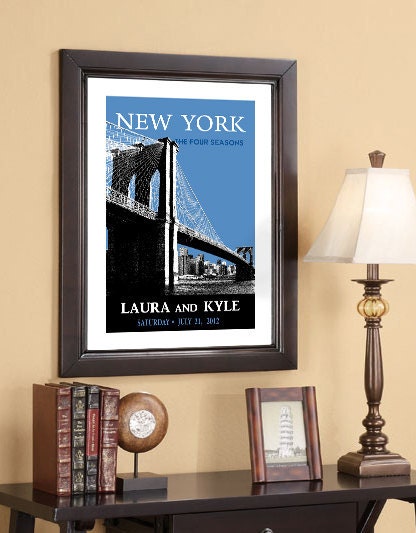 Wedding Poster 20x30 - Brooklyn Bridge - New York Skyline  - Choose your city image and color - Style C