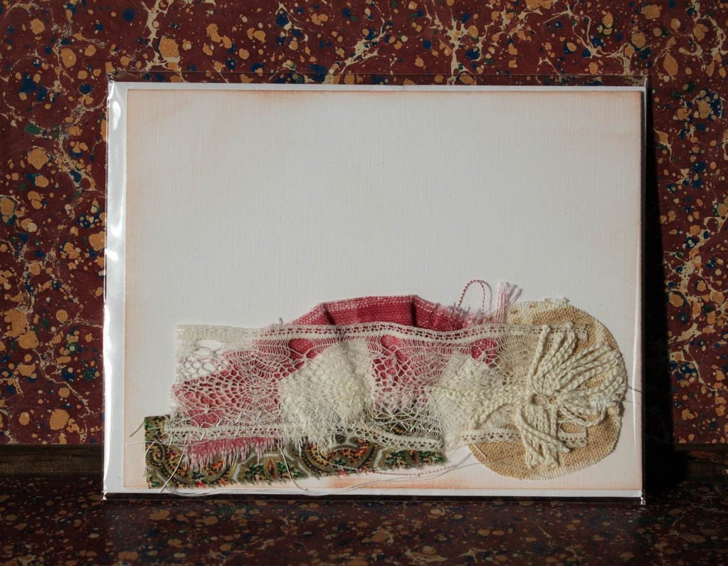 Fabric collaged mixed-media all occasion blank greeting card