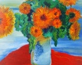 Sunflowers - Original Oil Painting on Stretched Canvas - Bold, Red, Orange, and Blue