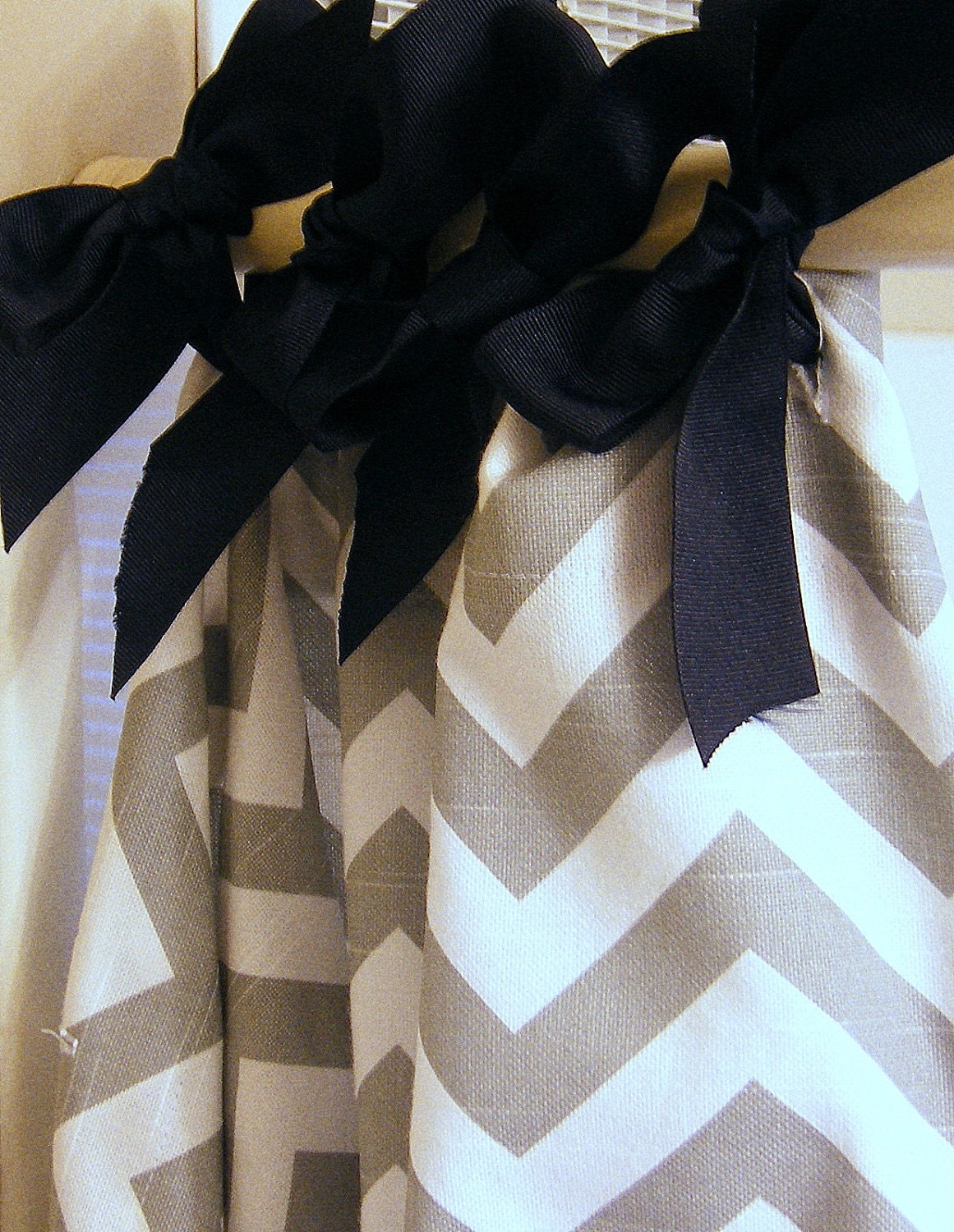 BOGO FREE SALEShower Curtain Zig Zag Premier Prints Ash Gray and White with Navy Blue Ribbon Button Holes 72x90