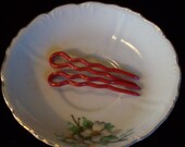 Vintage, curvy,  Hong Kong Hair Barrettes or Clips in RED, set of 2,  cute, vintage, hair accessories